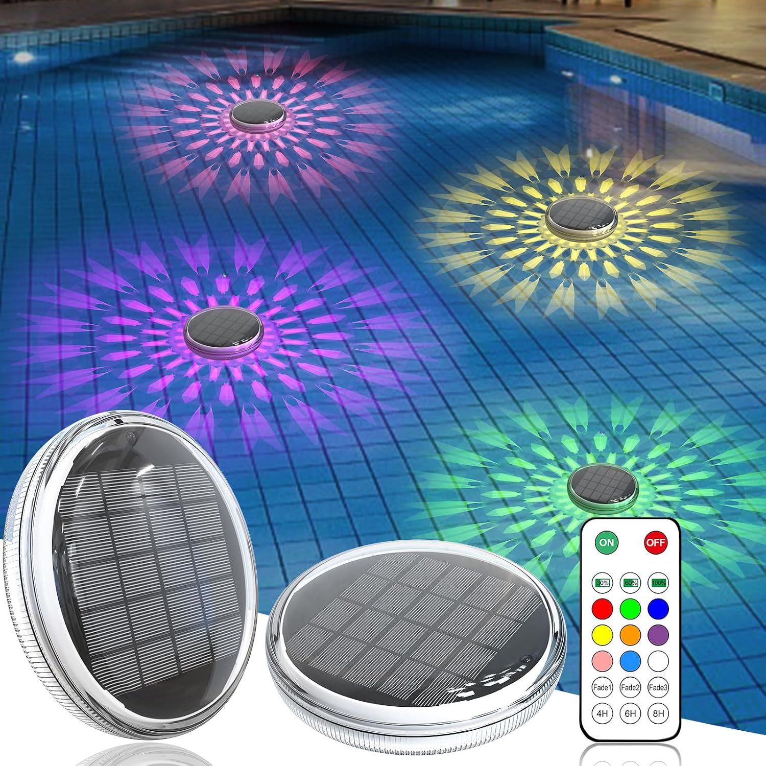 Solar Powered Floating Pool Lights(2 Pack), Pool Lights That Float with