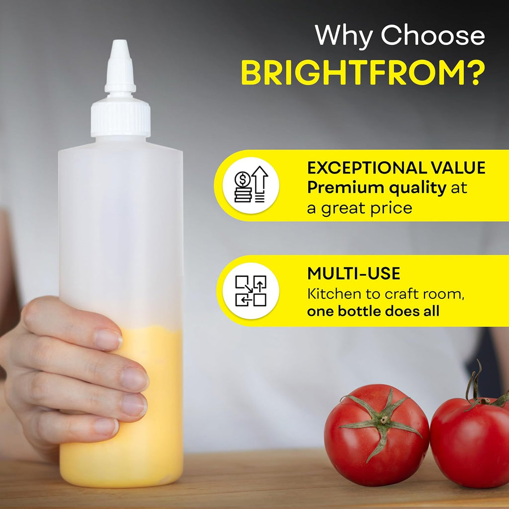 BRIGHTFROM Condiment Squeeze Bottles, 16 OZ Empty Squirt Bottle with Twist