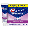 Crest 3D White Advanced Luminous Mint Teeth Whitening Toothpaste, Crest