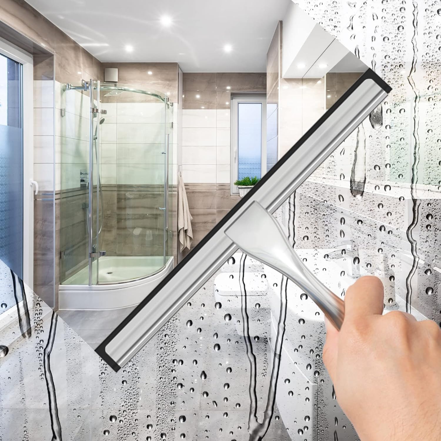 All-Purpose Stainless Steel Shower Squeegee for Shower Glass Door with 2