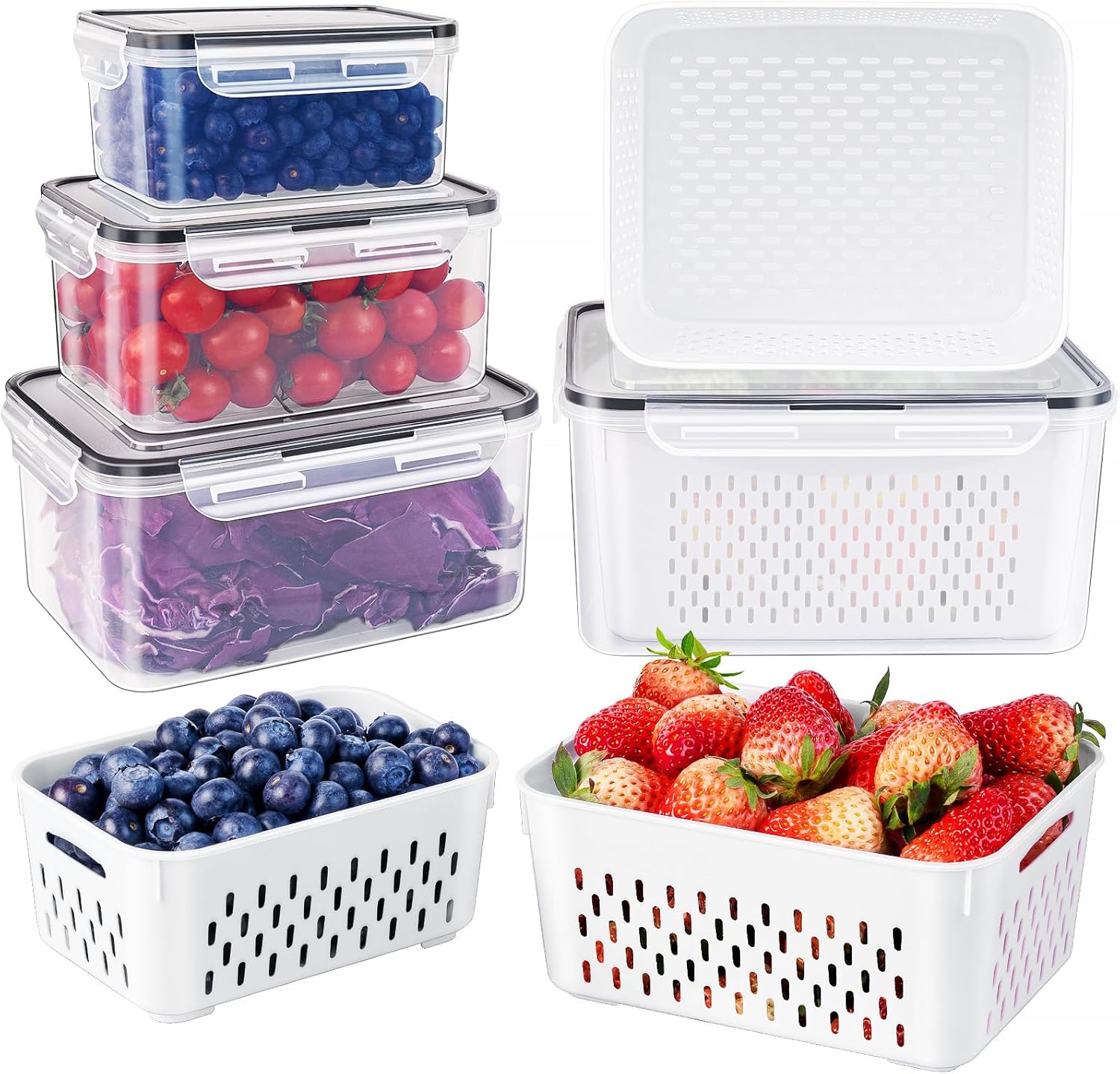 Freshmage Fruit Storage Containers for Fridge with Removable Colander