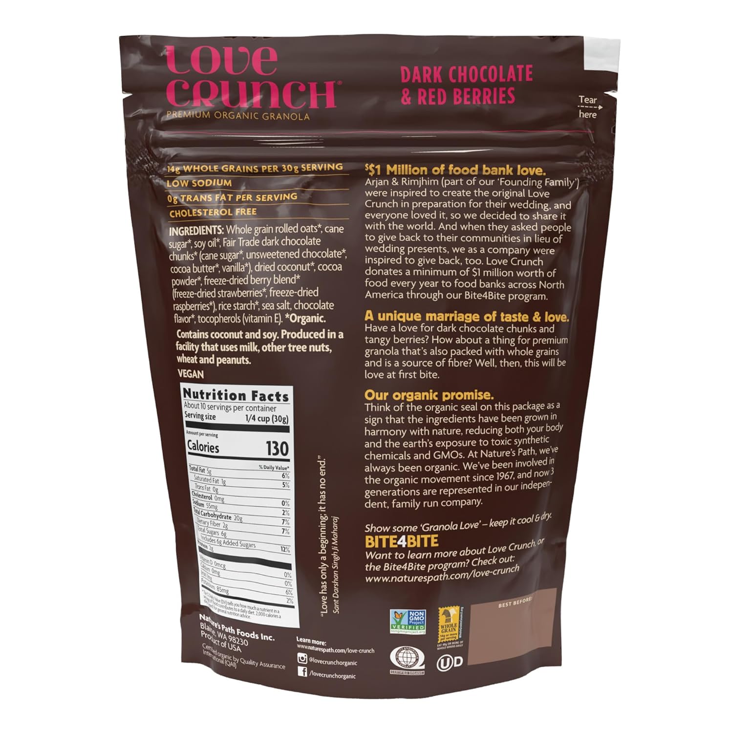 Love Crunch Organic Dark Chocolate & Red Berries Granola, 11.5 oz (Pack of