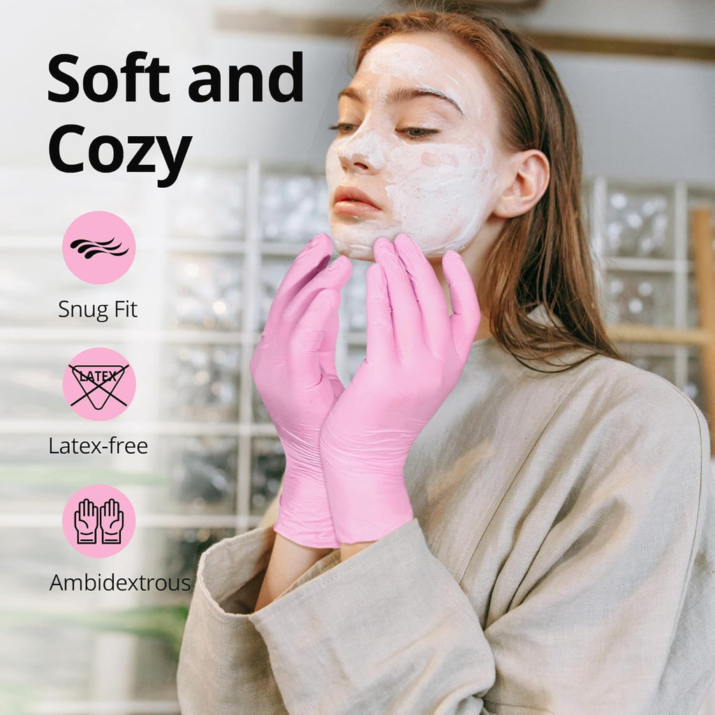 SwiftGrip Pink Nitrile Gloves, 3-mil, Industrial Gloves Disposable Latex
