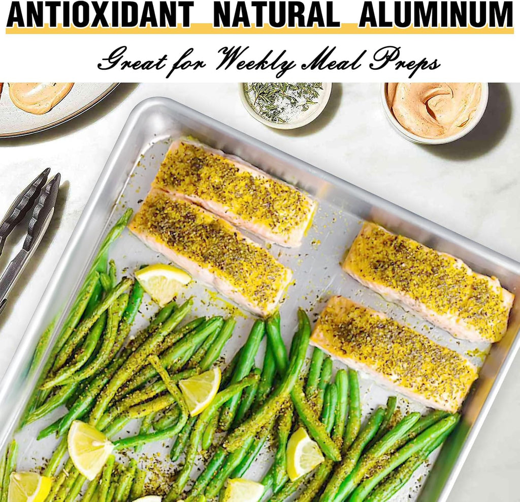 Commercial Quality Baking Sheet Pan Set, Natural Aluminum Cookie Sheet, Umite