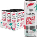 CELSIUS PEACH VIBE Sparkling White Peach, Sugar Free Energy Drink, 12 Fl Oz