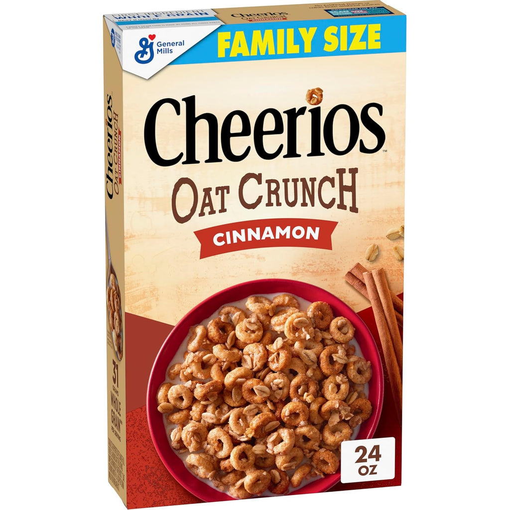 Cheerios Oat Crunch Cinnamon Breakfast Cereal, Made with Whole Grain, Family