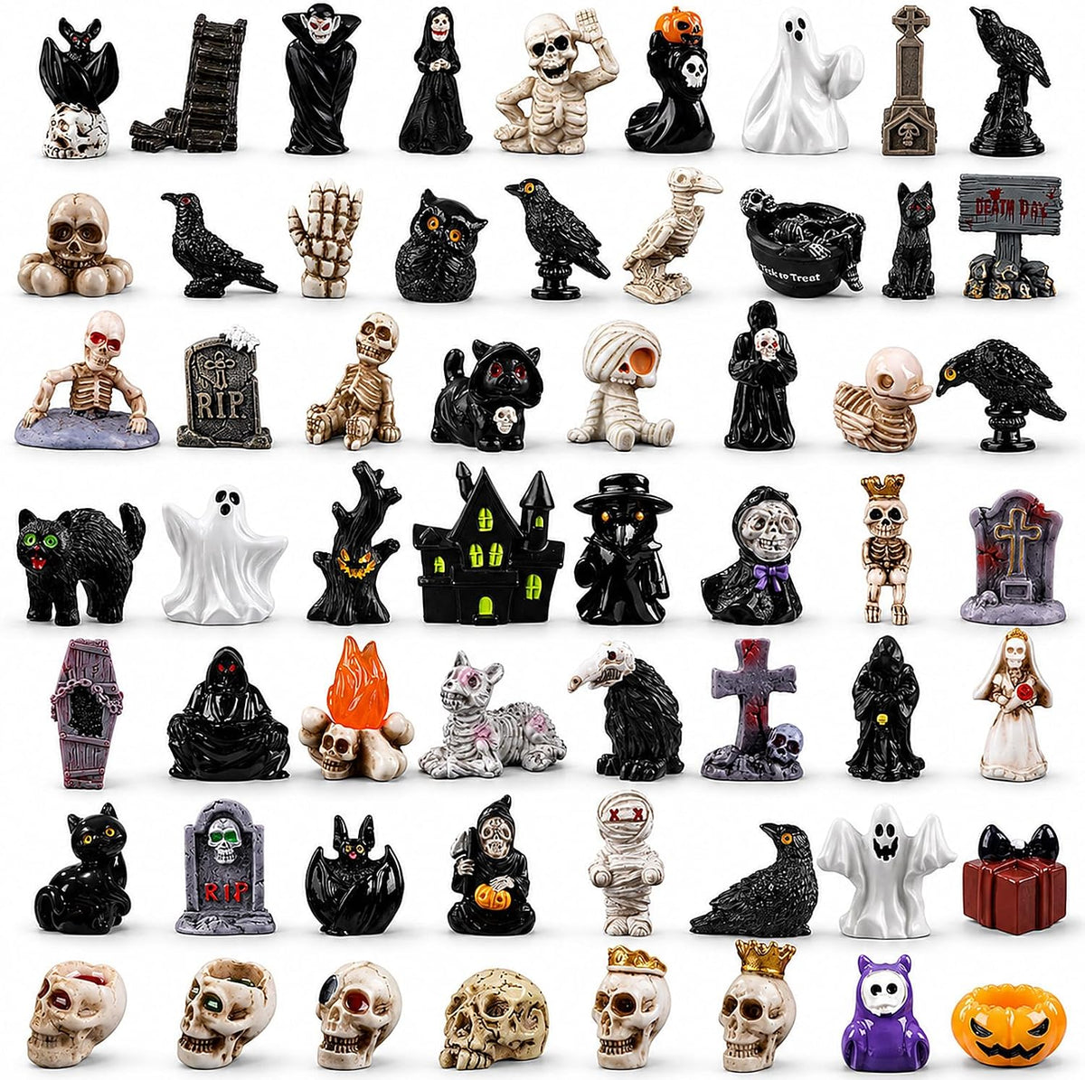 DIYDEC 60pcs Halloween Resin Miniatures Mini Ghost Skull Figures