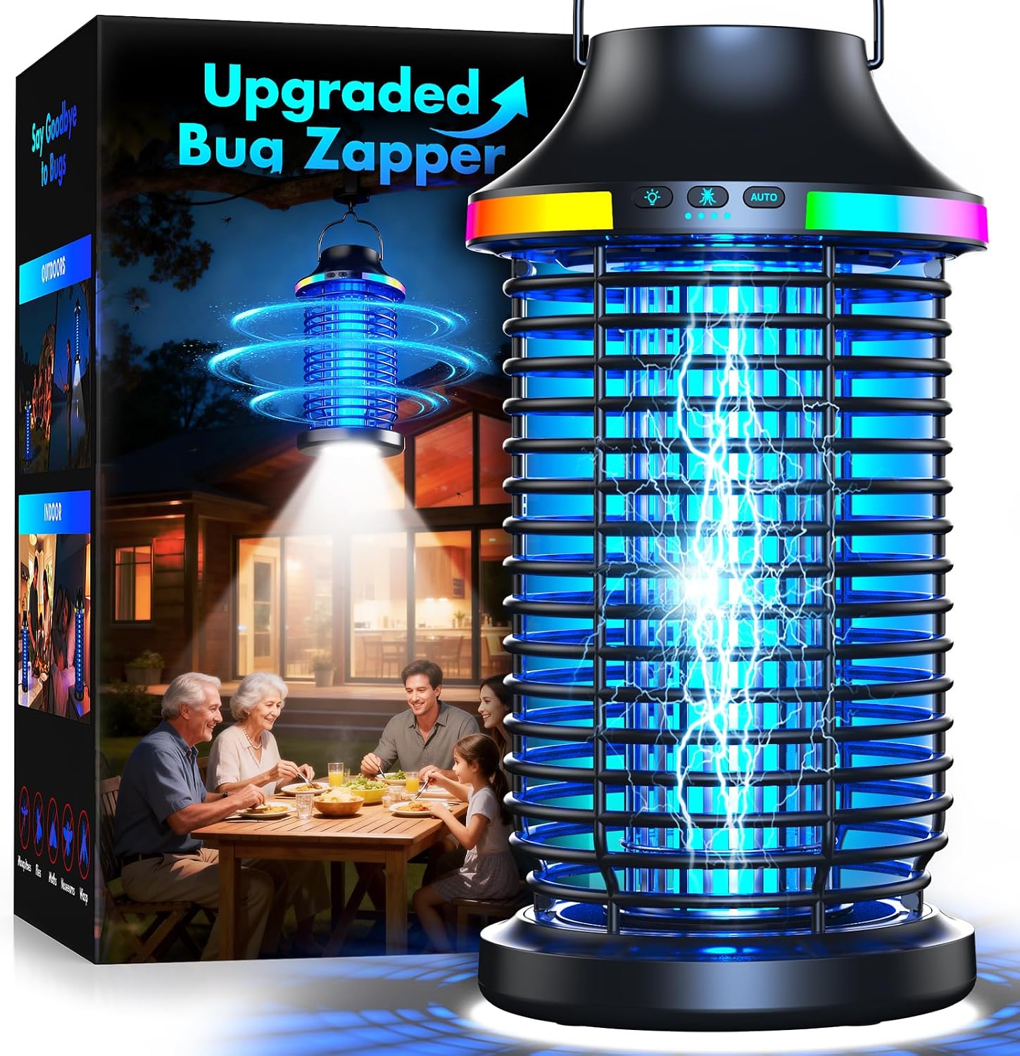 Rechargeable Bug Zapper Outdoor, 4200V Powerful Electric Mosquito Zapper