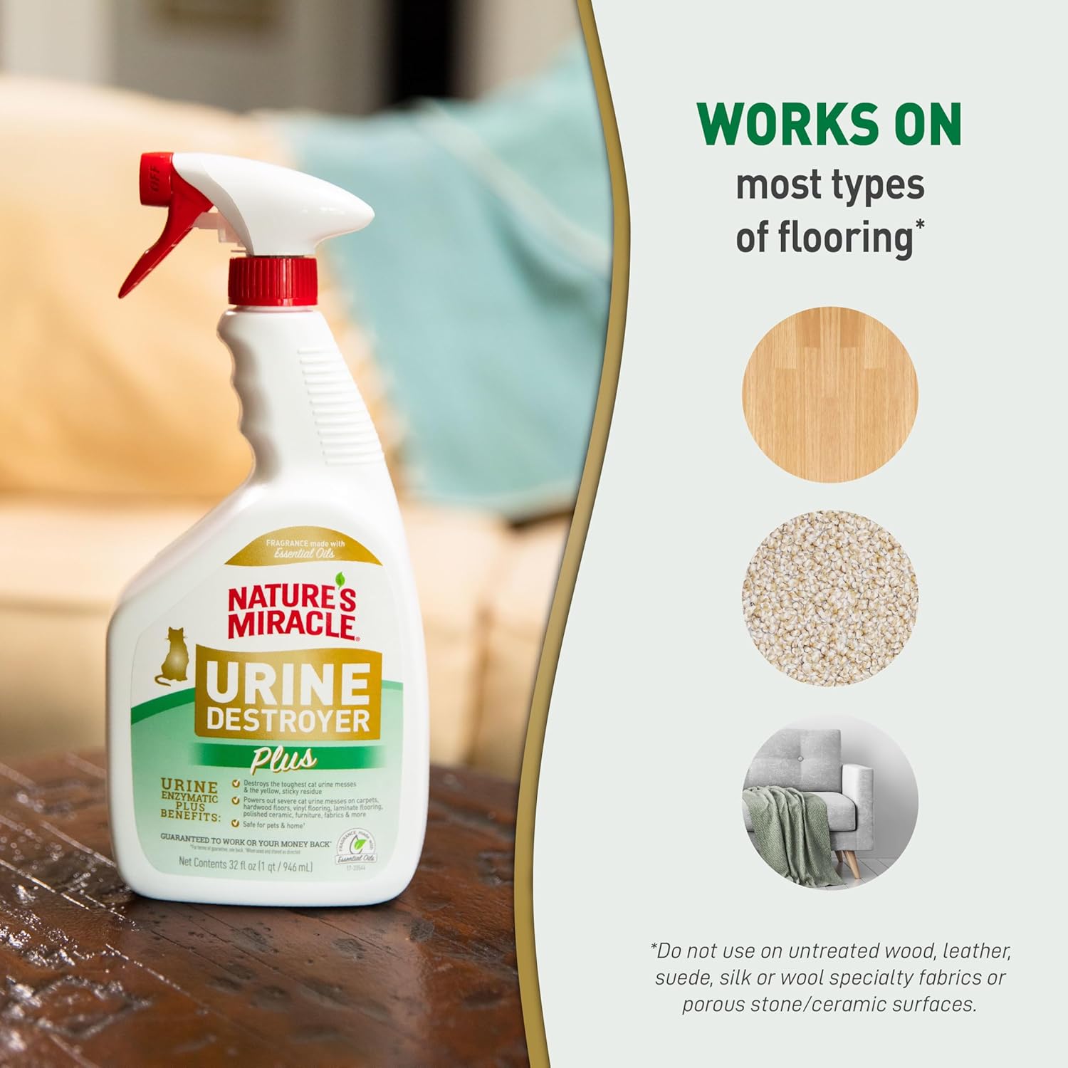 Nature‰۪s Miracle Urine Destroyer Plus Cat, 32 Ounces,Unscented, Enzymatic