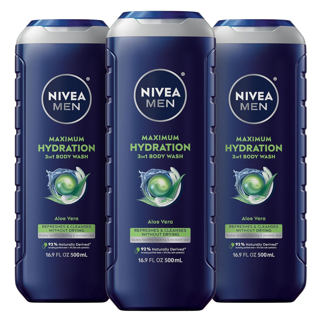 NIVEA MEN Maximum Hydration Body Wash for Dry Skin, Aloe Vera Enriched