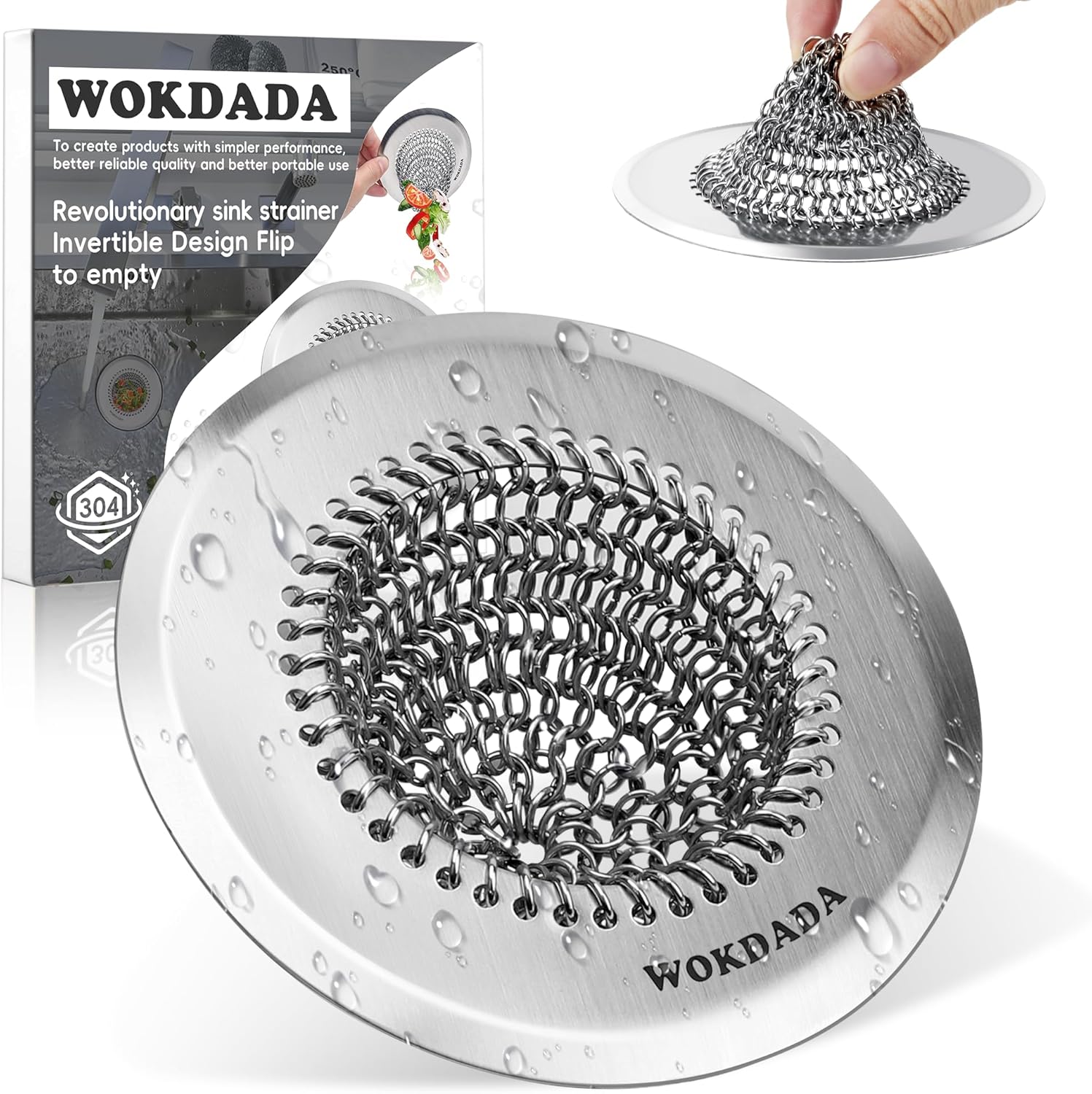 Revolutionary Kitchen Sink Drain Strainer/Patented Reversible Chain Mesh