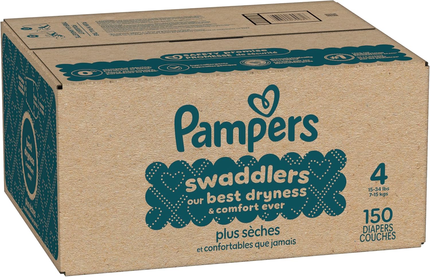 Pampers Swaddlers Diapers, Size 4 (15-34 lbs), 150 Count, Absorbent, Keeps