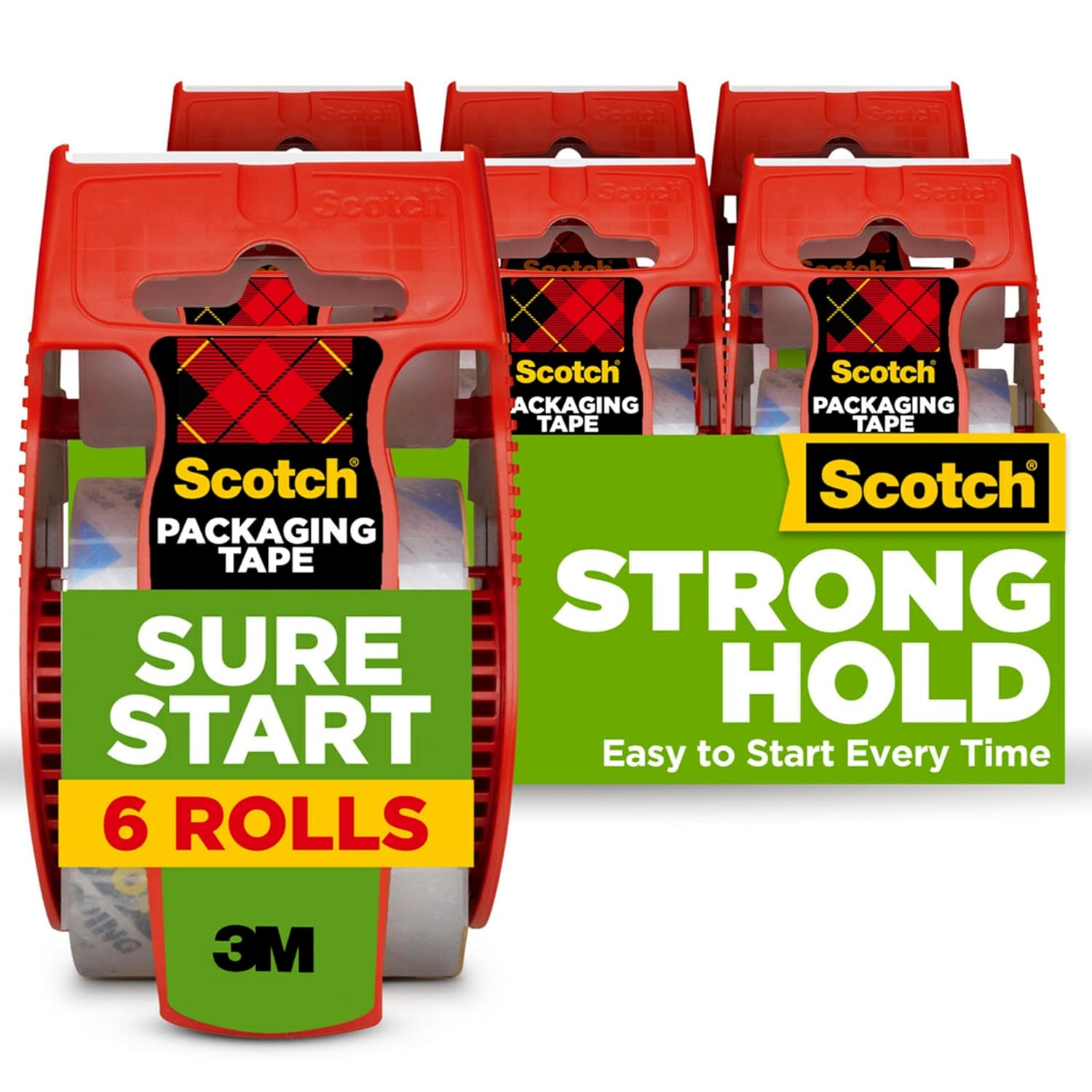 Scotch Sure Start Packing Tape, Clear, Quiet Unwind and Easy Start, 1.88 in.