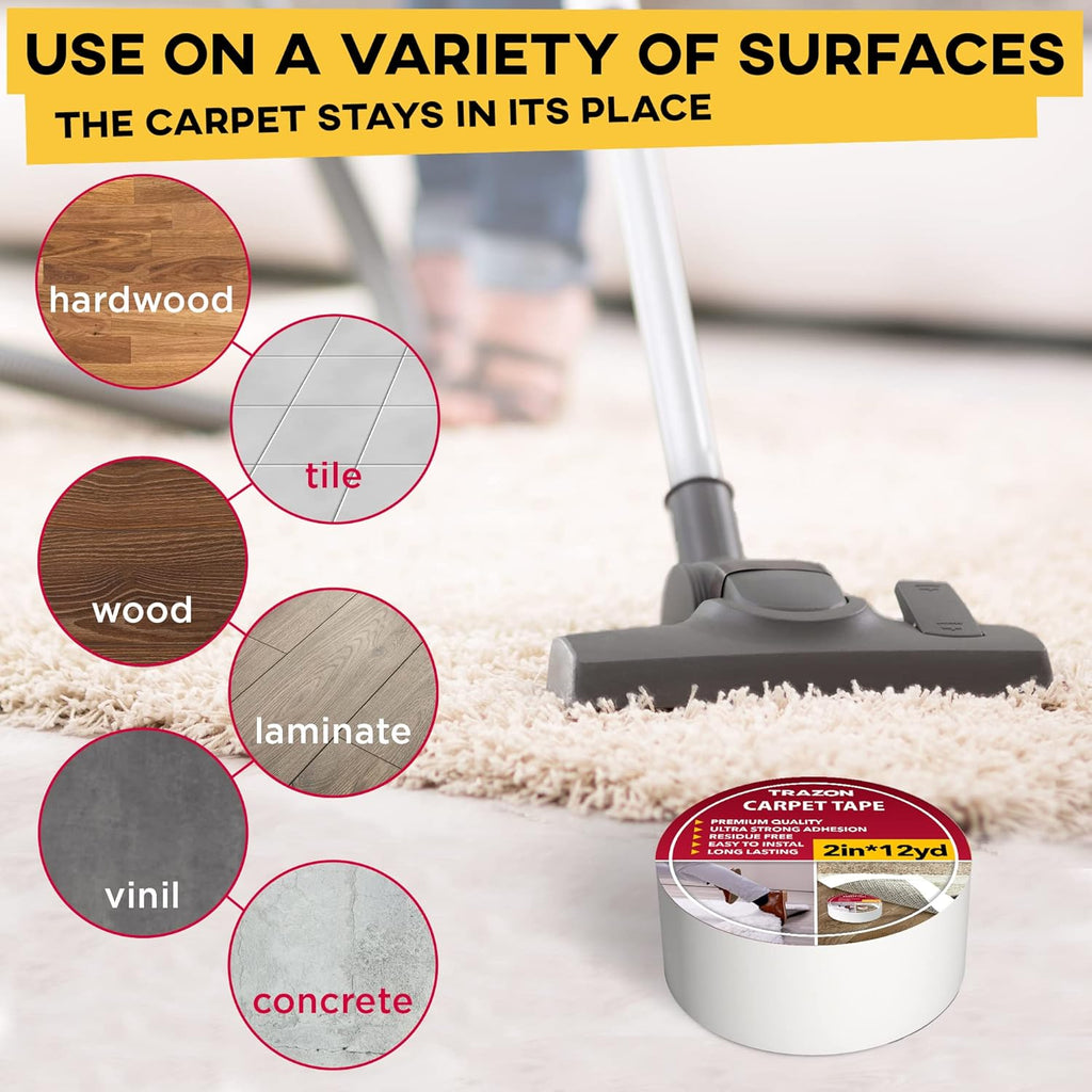 Carpet Tape Double Sided - Rug Tape Grippers for Hardwood Floors and Area