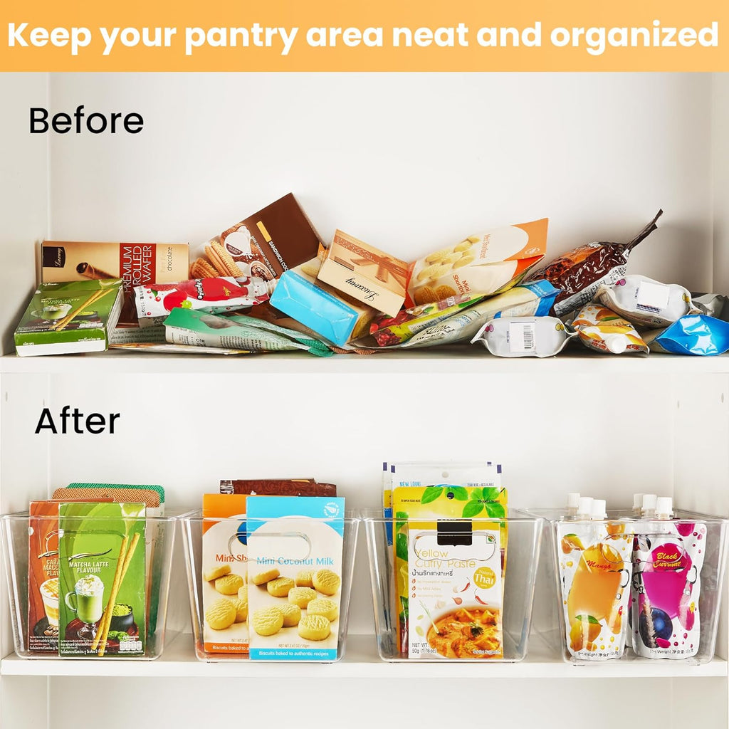 YIHONG 6 Pack Clear Pantry Organizer Bins, Plastic Containers with Handle for