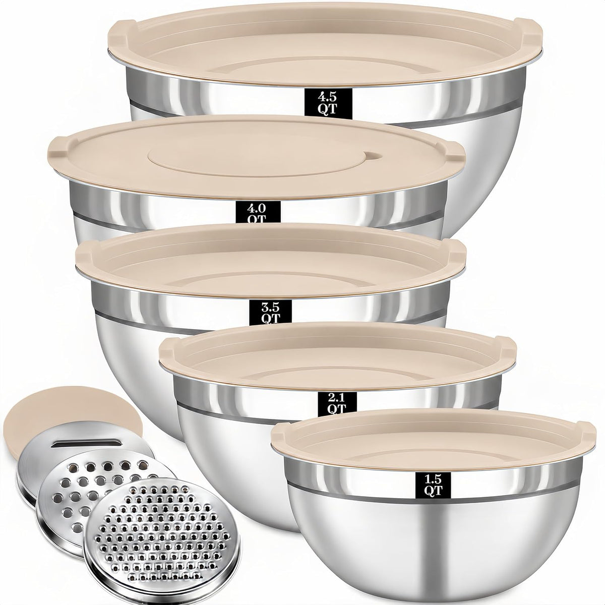 8PCS Stainless Steel Mixing Bowls with Lids - 5PCS Nesting Bowls