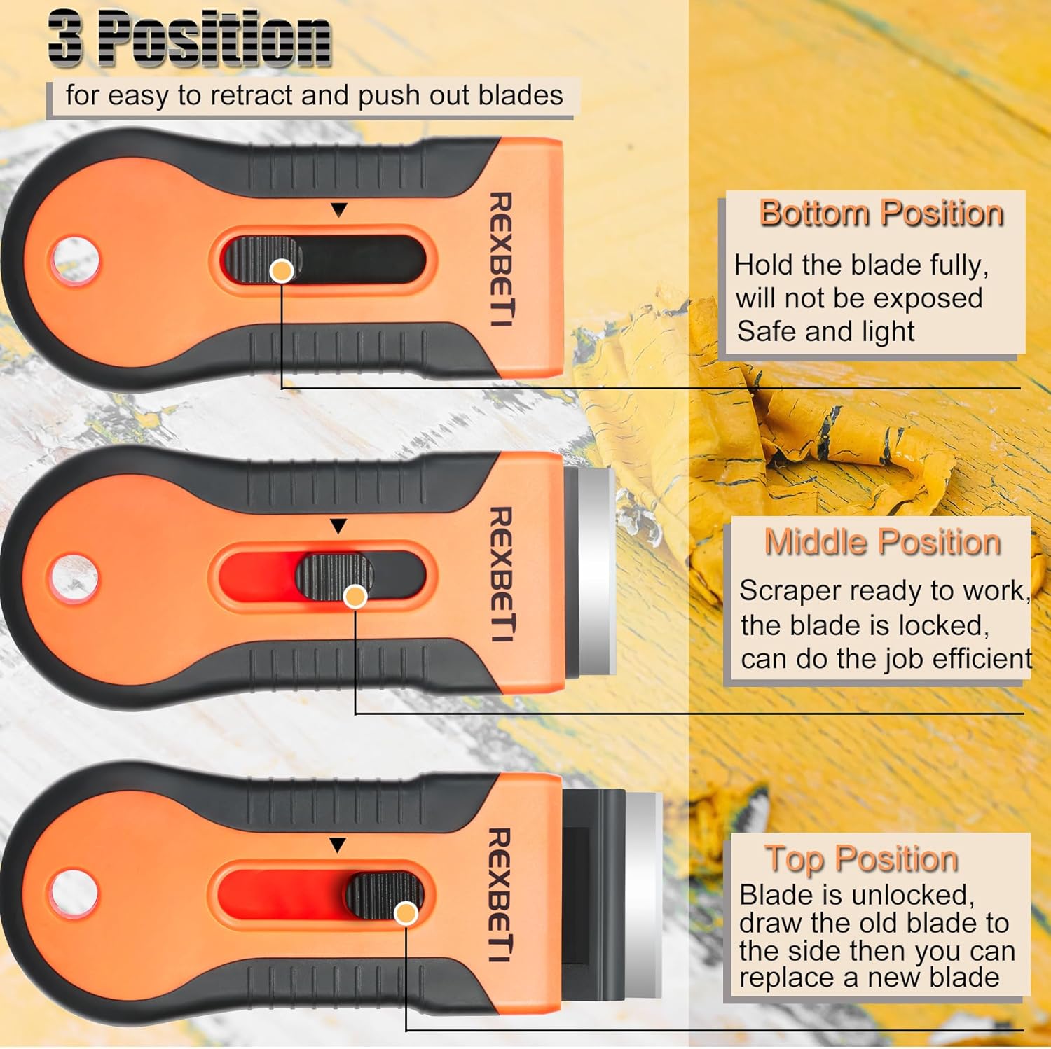 REXBETI Razor Blade Scraper Tool, 2 Pack Razor Scraper Set with Extra 80Pcs