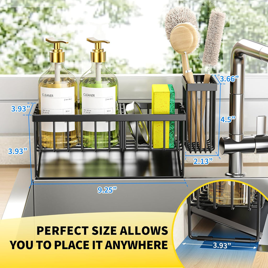 Cisily Sink Caddy Sponge Holder for Kitchen with Brush Holder and Stainless