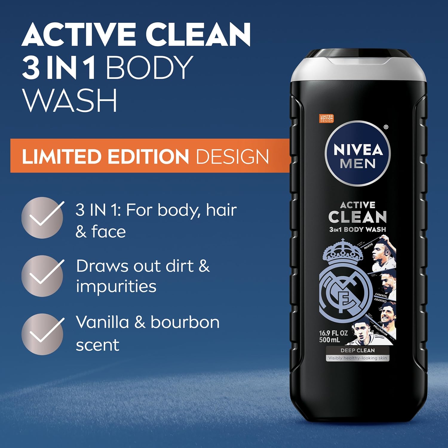 NIVEA MEN Real Madrid Limited Edition Design Active Clean Body Wash with