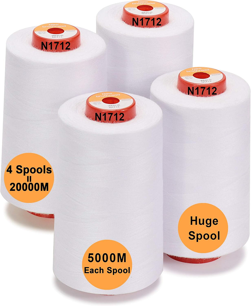 New brothread 4 Large Cones All Purpose Polyester Thread -White