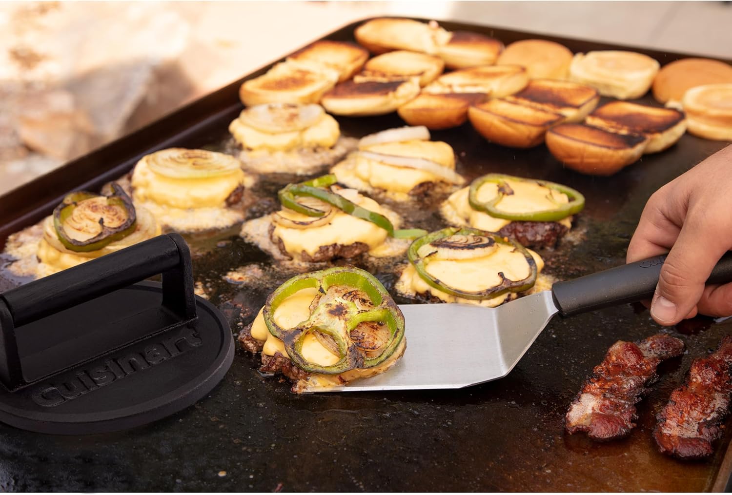 Cuisinart 6.5" Cast Iron Smashed Burger Press, Round Flat Edge Grill Press