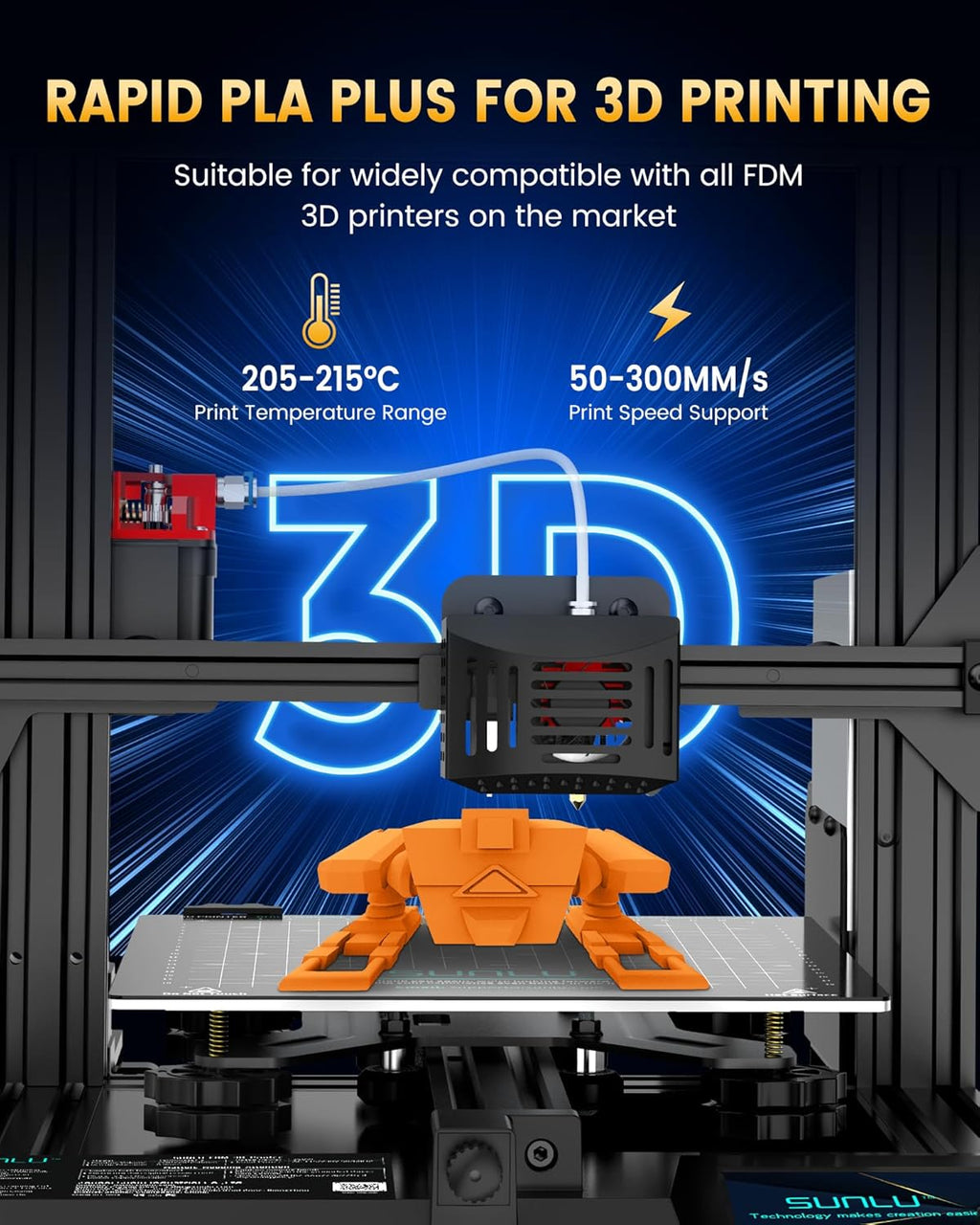 SUNLU PLA+2.0 3D Printer Filament Bundle, 4KG Upgrade PLA+ Filament 1.75mm