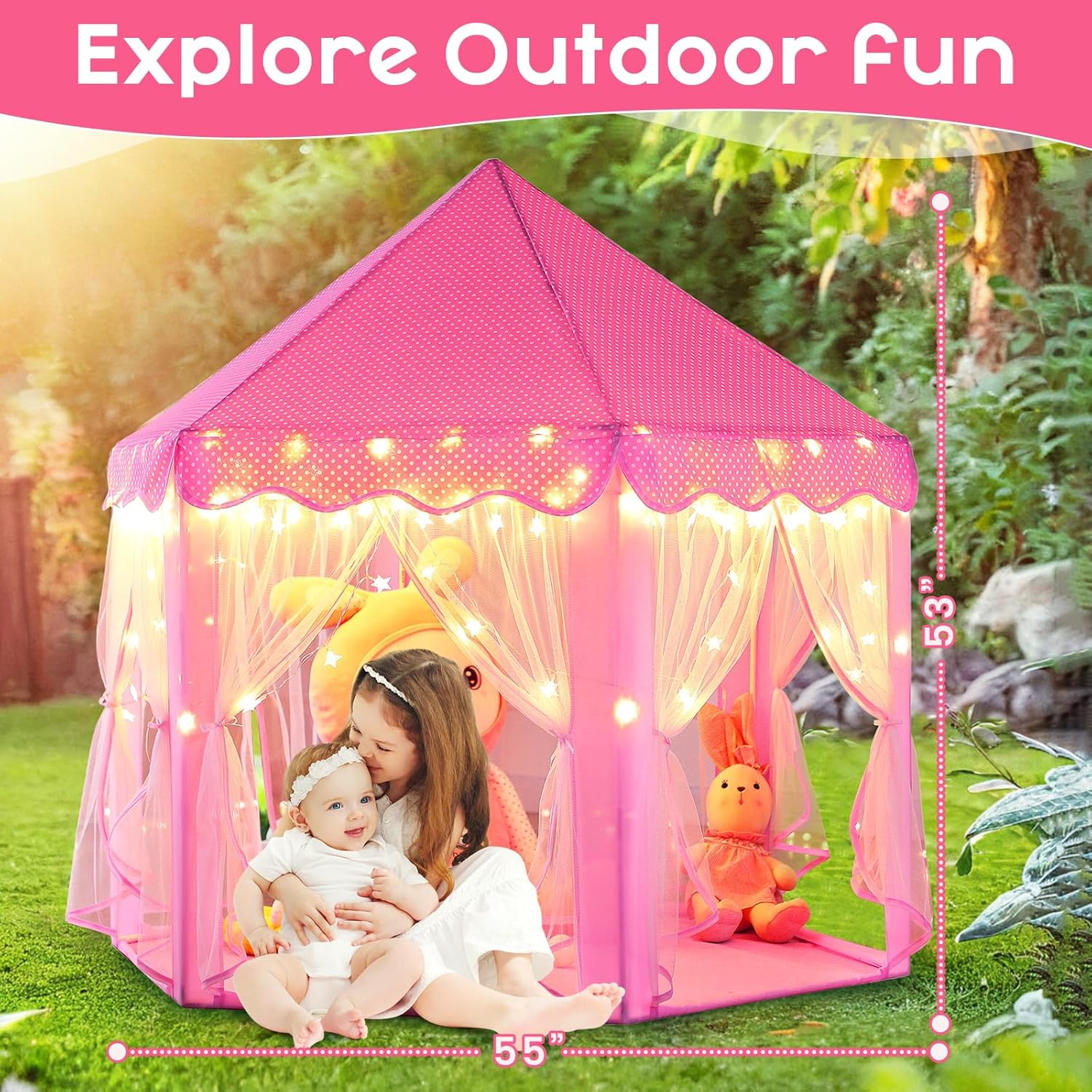 Monobeach Princess Tent Girls Large Playhouse Kids Castle Play Tent with Star