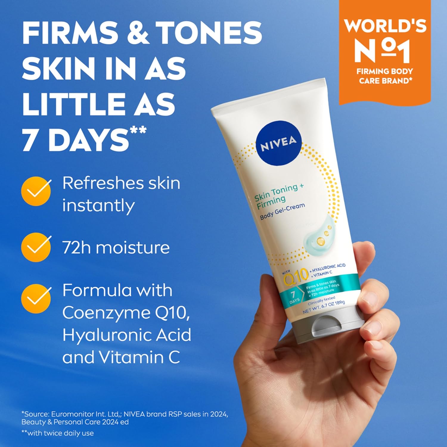 NIVEA Skin Firming & Toning Body Gel Cream with Q10, Hyaluronic Acid and