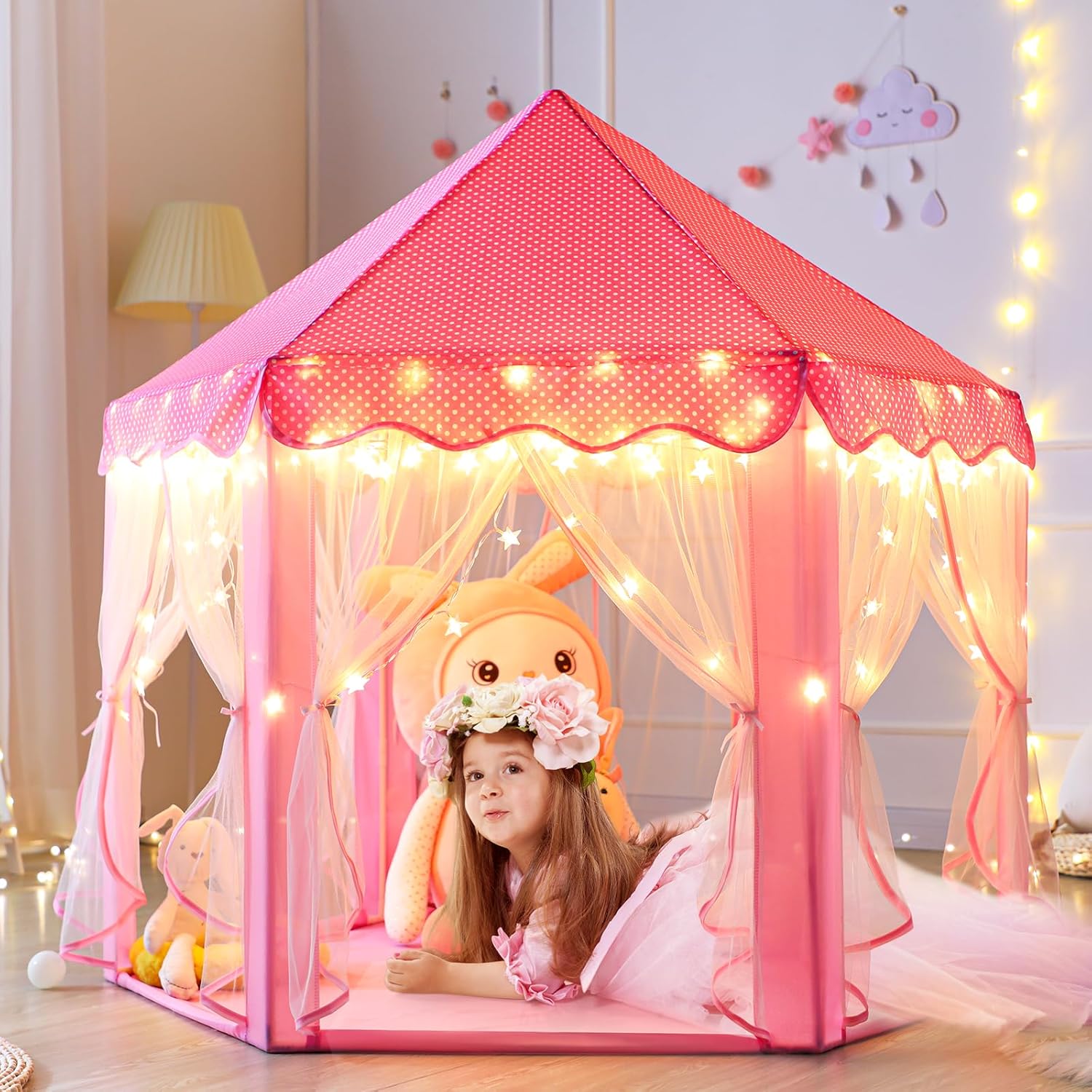 Monobeach Princess Tent Girls Large Playhouse Kids Castle Play Tent with Star