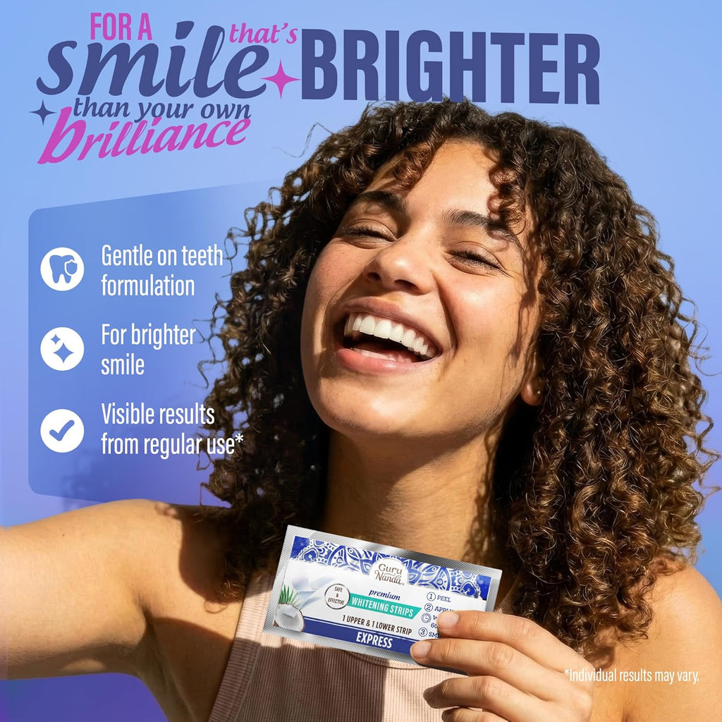 GuruNanda Teeth Whitening Strips - 7-Day Treatment with Non-Slip, Dry Strip