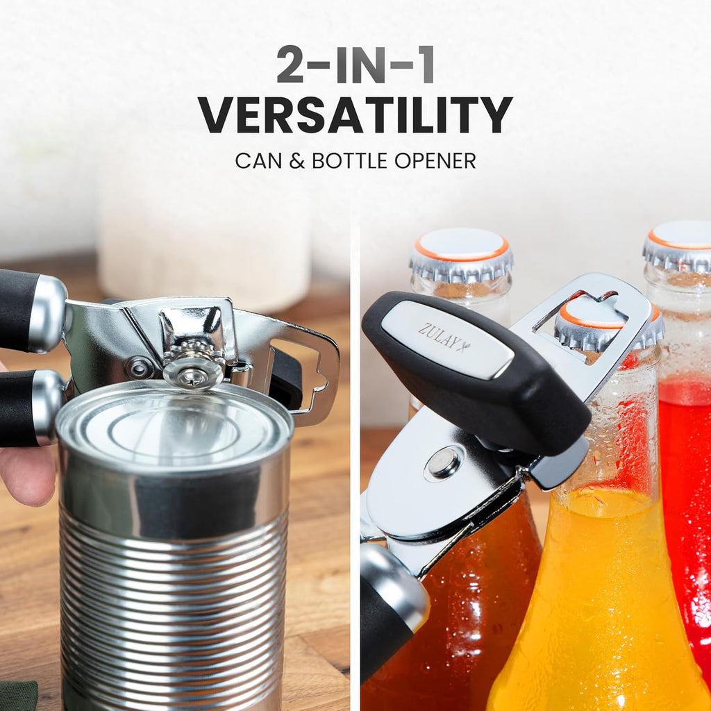 Zulay Kitchen Heavy Duty Stainless Steel Can Opener Manual with Bottle Opener
