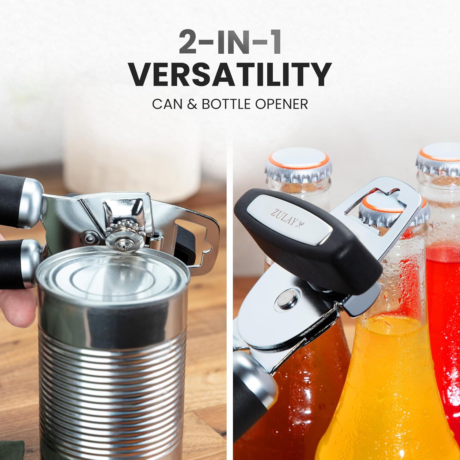 Zulay Kitchen Heavy Duty Stainless Steel Can Opener Manual with Bottle Opener