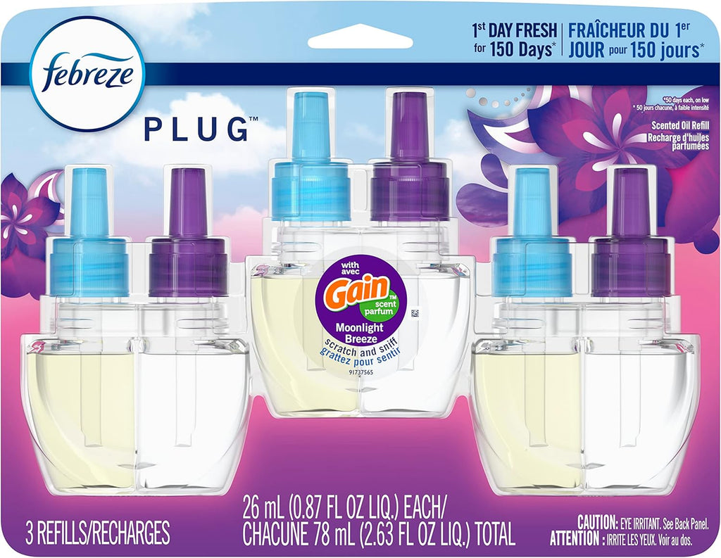Febreze Plug In Air Freshener, Odor-Fighting Scented Oil Refill, Gain