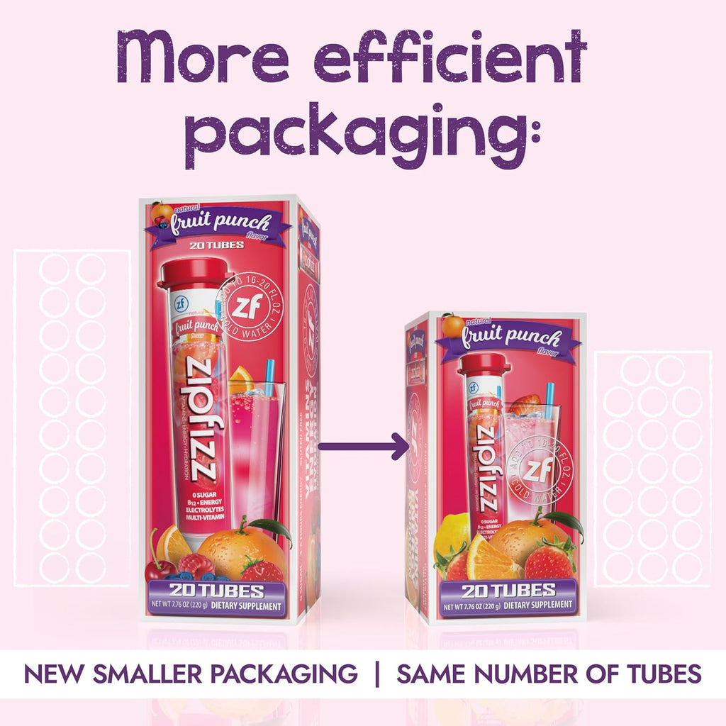 Zipfizz Daily Energy Drink Powder, Fruit Punch, 20 Pack 3-in-1 Sustained