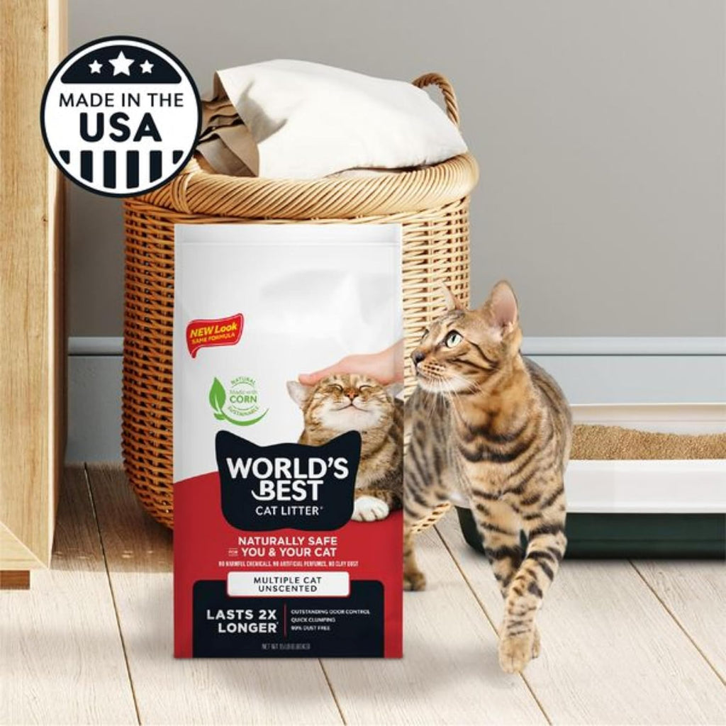 WORLD'S BEST CAT LITTER Multiple Cat Unscented, 15-Pounds - Natural