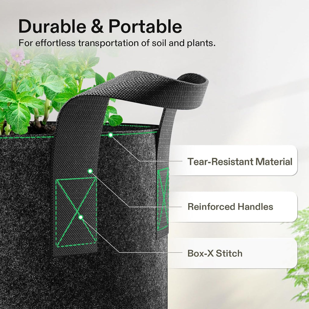 VIVOSUN 5-Pack 5 Gallon Grow Bags Heavy Duty 300G Thickened Nonwoven Plant