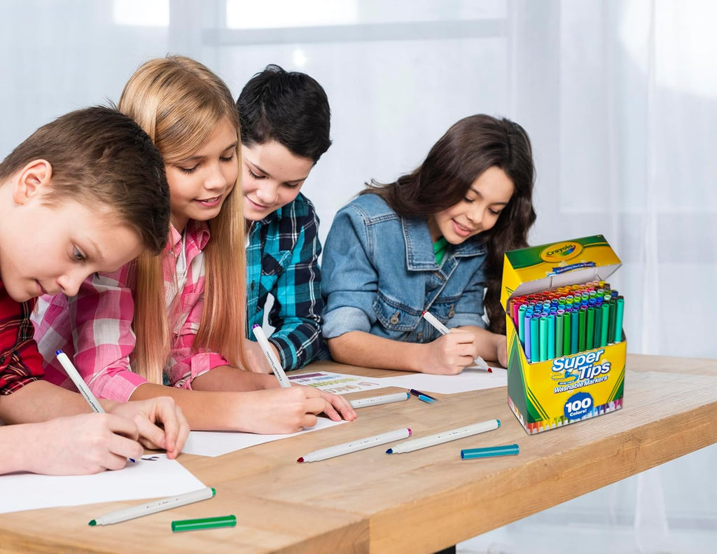 Crayola Super Tips Marker Set (100ct), Fine Point Washable Markers, Drawing