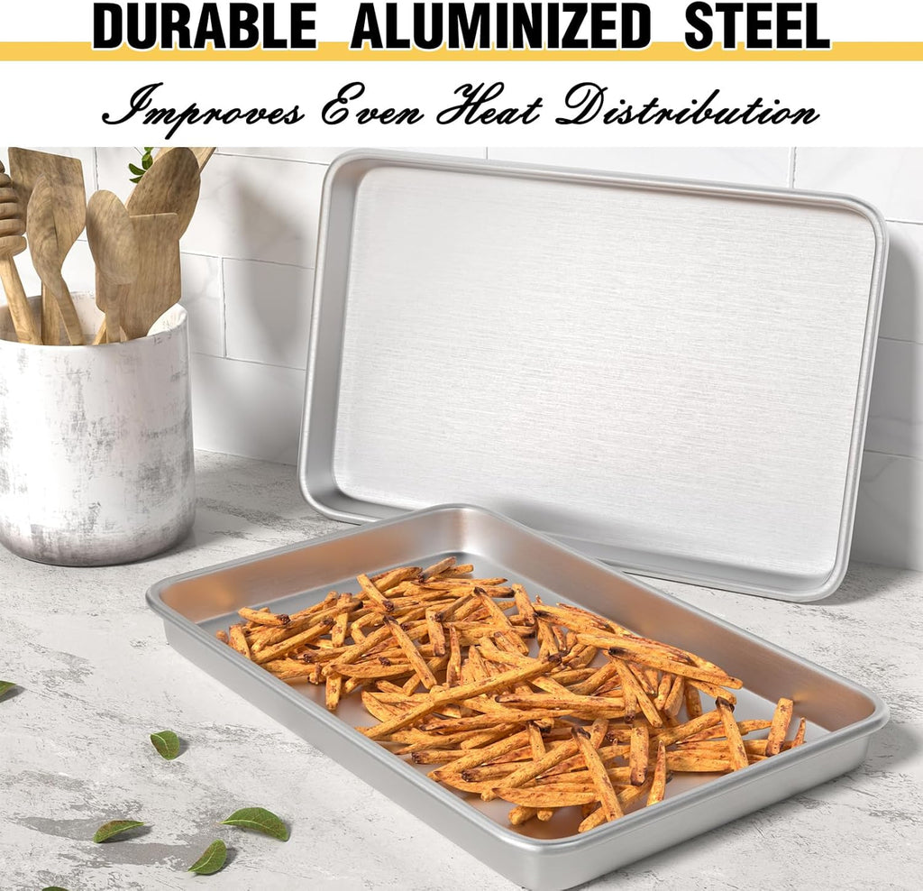 Commercial Quality Baking Sheet Pan Set, Natural Aluminum Cookie Sheet, Umite