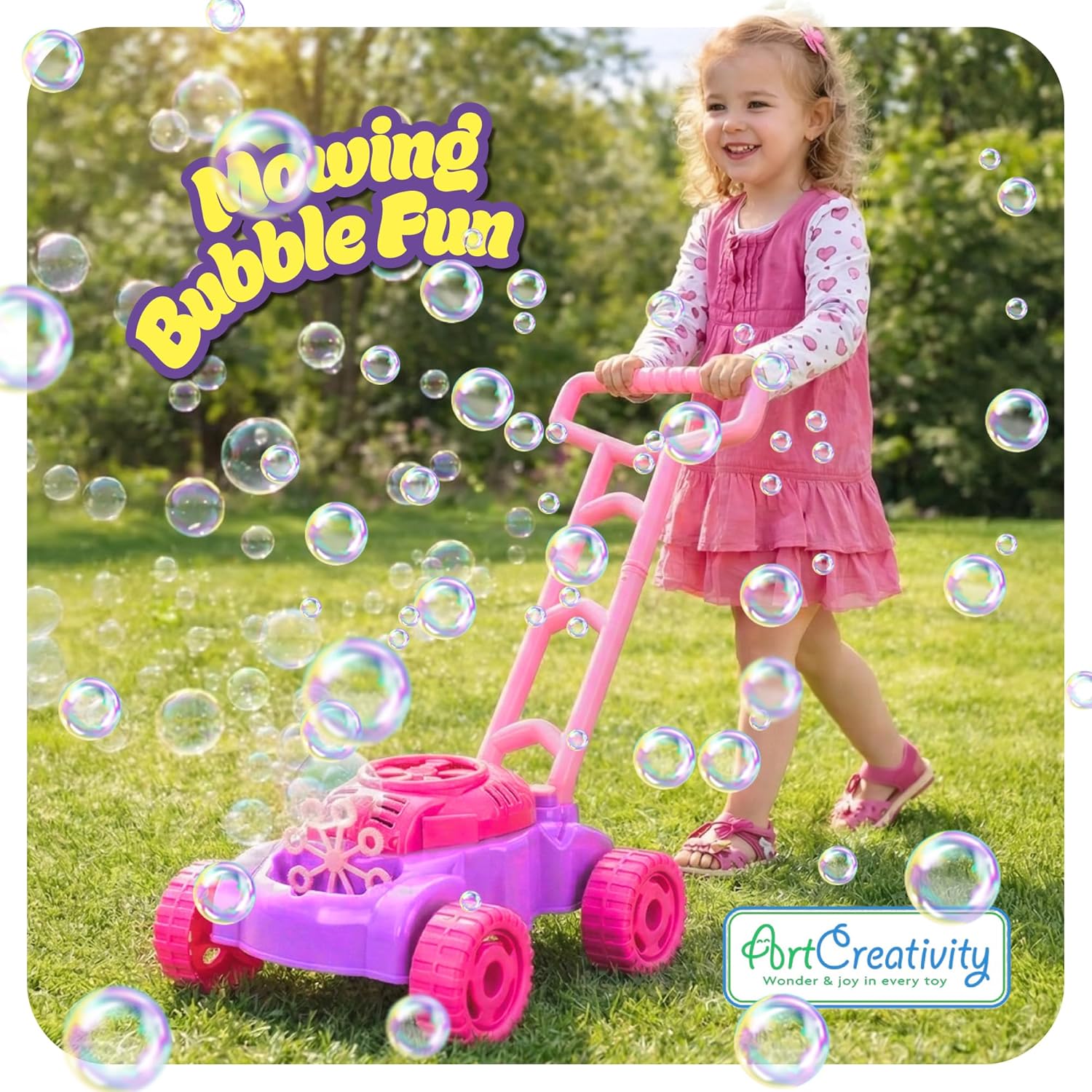 ArtCreativity Bubble Lawn Mower for Toddlers 1-3, Bubble Machine for
