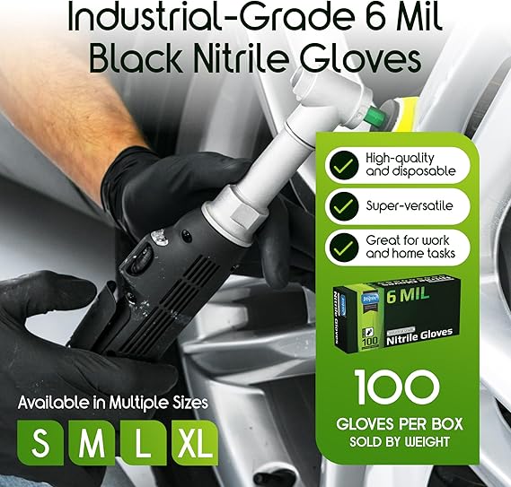 Inspire Black Nitrile Gloves HEAVY DUTY 6 Mil Nitrile Chemical Resistant