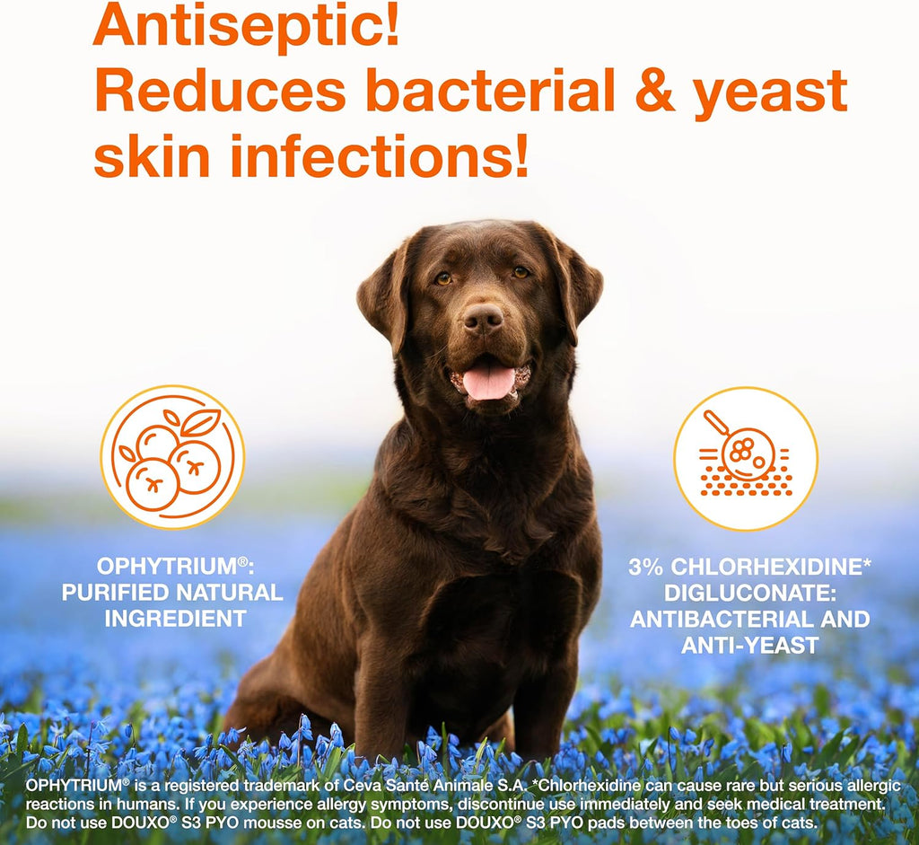 Douxo S3 Pyo Pads, Contains 3% Chlorhexidine & 0.5% Ophytrium, Antiseptic &