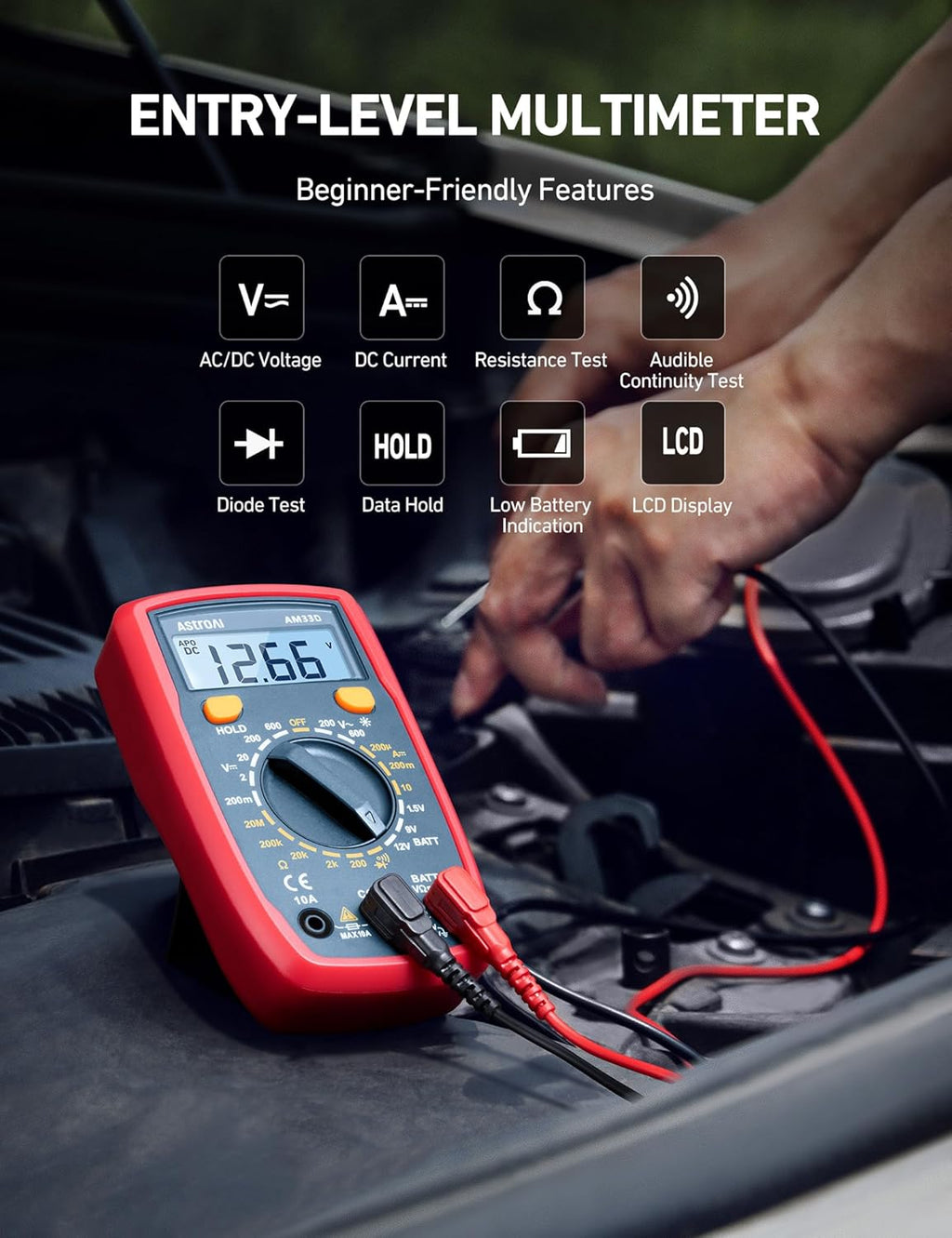 AstroAI Digital Multimeter Tester 2000 Counts with DC AC Voltmeter and Ohm