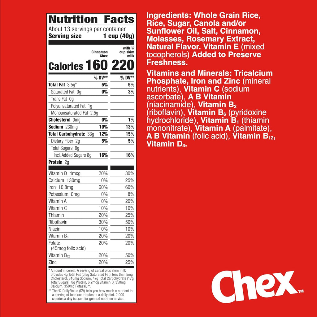 Cinnamon Chex Cereal, Gluten Free Breakfast Cereal, Made with Whole Grain