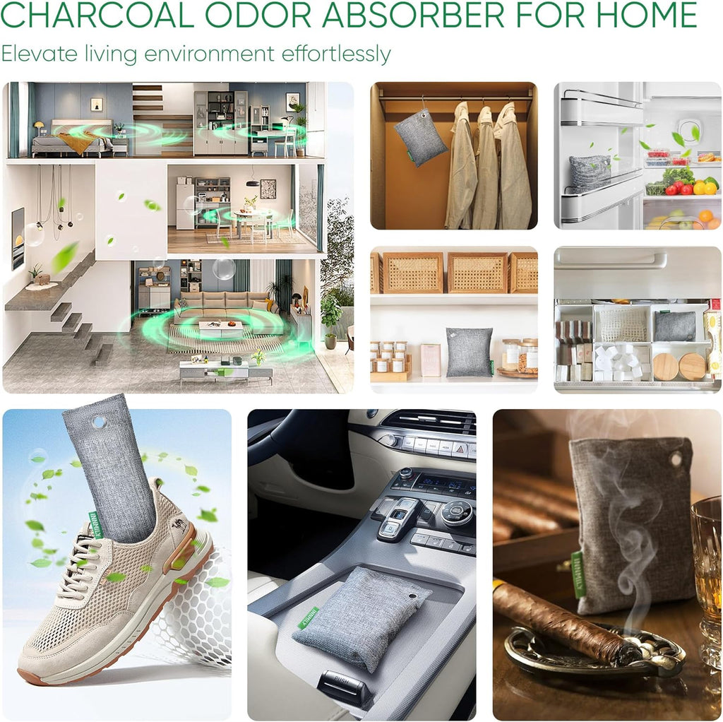 Activated Charcoal Odor Absorber, 6 Pack Natural Shoe Odor Eliminator, Bamboo