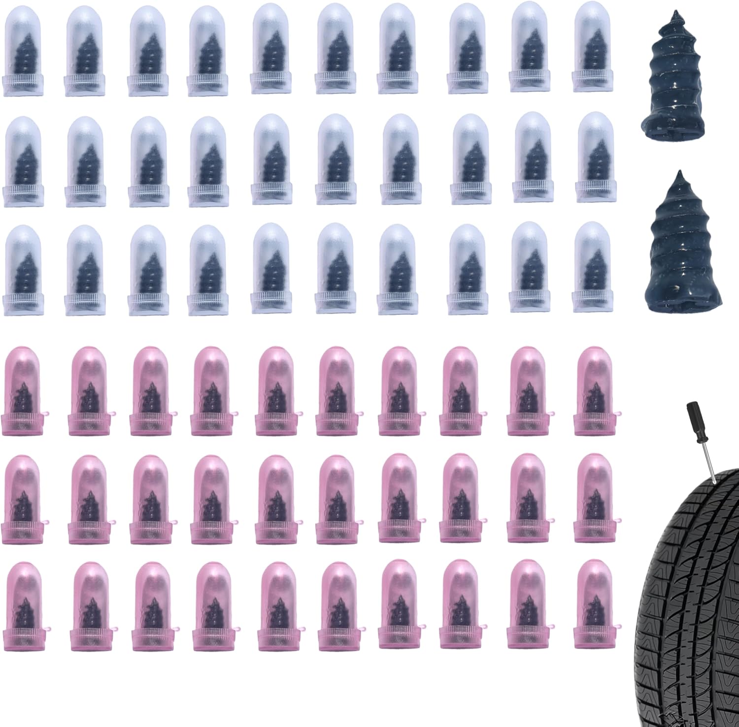 60 PCS Tire Repair Rubber Nail, Vacuum Tire Repair Kits Spiral Rubber Screws