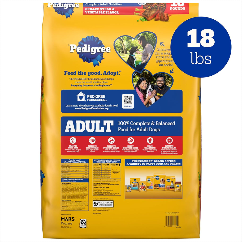 Pedigree Adult Dry Dog Food, Complete Nutrition, Grilled Steak & Vegetable
