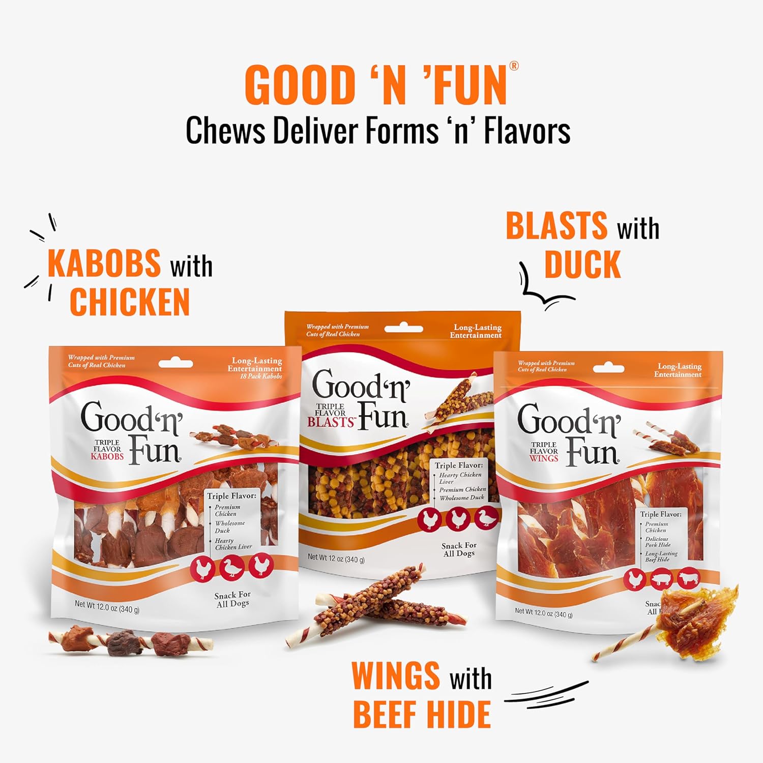 Good ‰Û÷n‰۪ Fun Triple Flavor Wings Chews for All Dogs, 12 Ounces, Treat Your