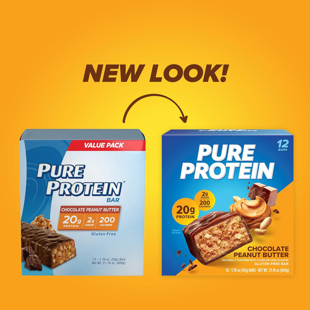 Pure Protein Chocolate Peanut Butter Protein Bars ‰ÛÒ 20g Protein, 3g Sugar