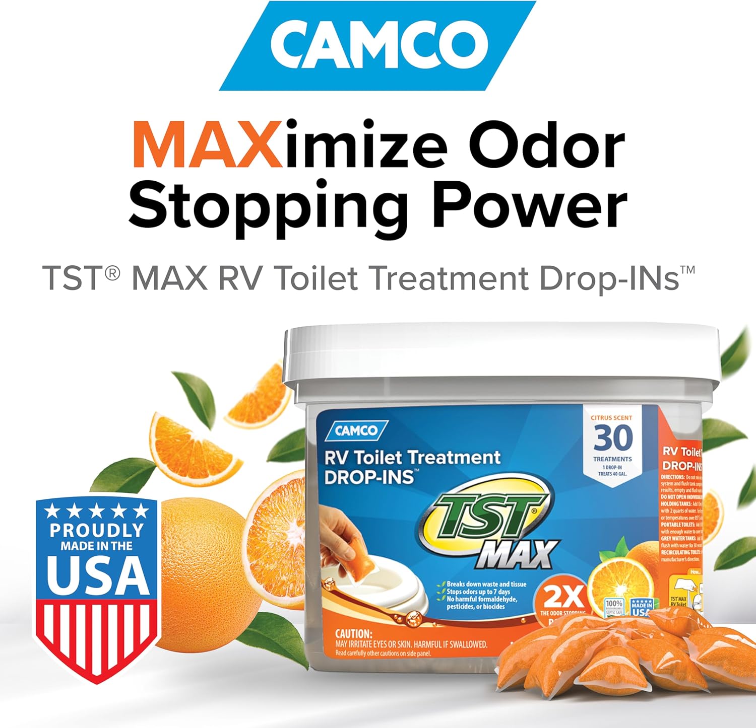 Camco TST MAX RV Toilet Treatment Drop-INs - Control Unwanted Odors & Break