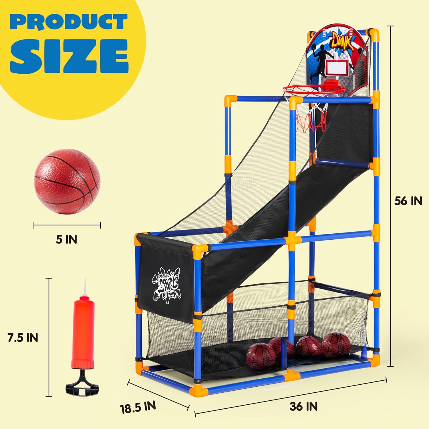 JOYIN Arcade Basketball Game Set with 4 Balls and Hoop for Kids 3 to 12 Years